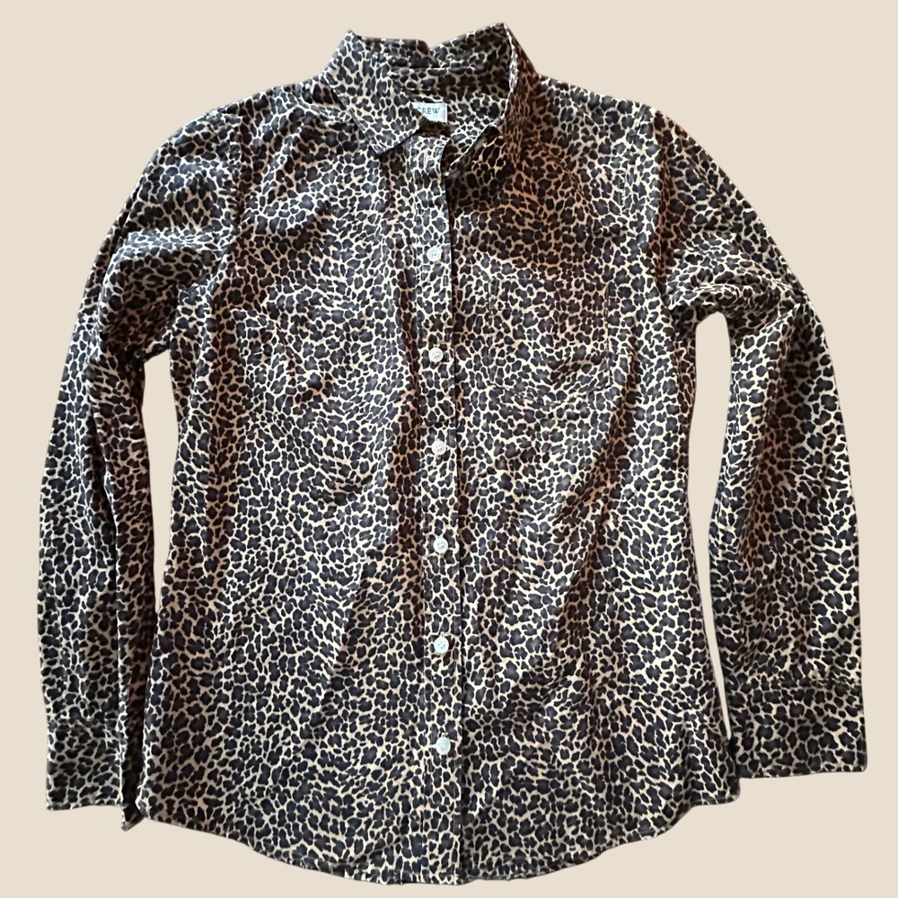 J.Crew Womens Leopard Print Button Down Shirt Long Sleeve Cotton Tan Black Brown